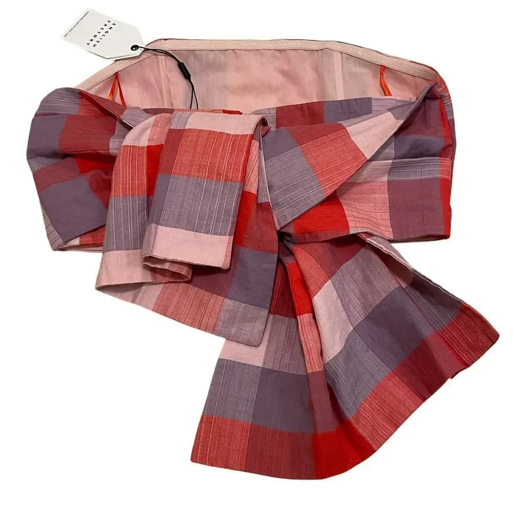 ENGLISH FACTORY Plaid Bandeau Corset Top | Dramatic Ties, M Cottagecore, NWT